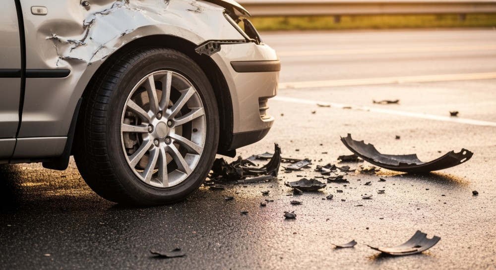 Motocykl Cross uderzył w Toyotę – motocyklista w szpitalu